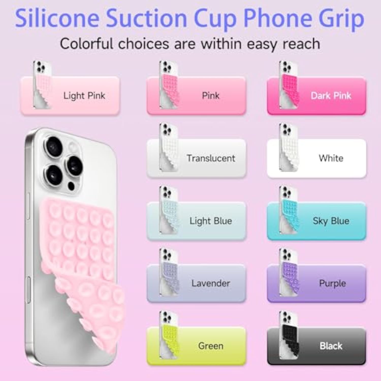 Double-Sided Silicone Suction Phone Mount Hands-Free Grip Light Pink