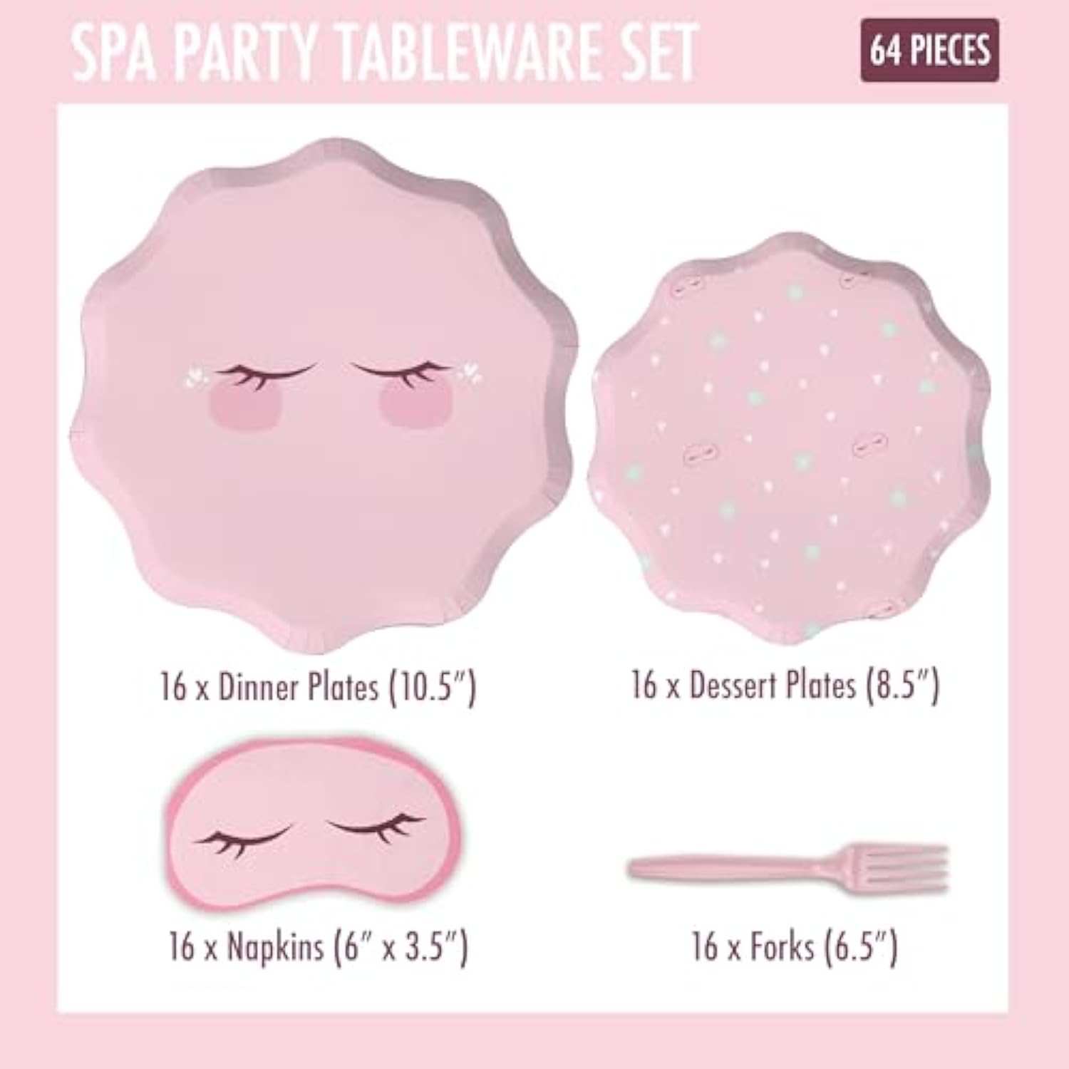 64 Pcs Spa Party Paper Plates, Napkins & Forks | Spa Party Supplies For Girls | Sleepover Decorations (Serves 16)