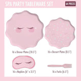 64 Pcs Spa Party Paper Plates, Napkins & Forks | Spa Party Supplies For Girls | Sleepover Decorations (Serves 16)
