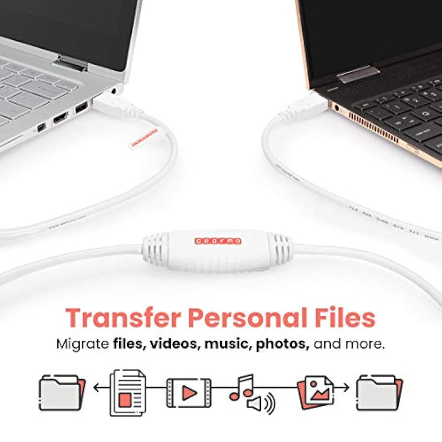 Gearmo 6ft PC Transfer Cable - Built-in Software, No Installation, Unlimited Uses - High Speed USB Transfer Between Computers - Supports Windows 11/10/8/7