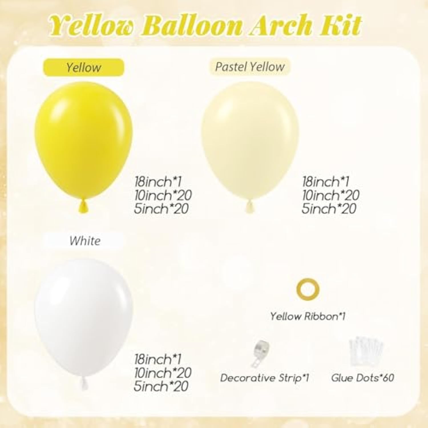 128pcs Yellow Balloon Arch Kit Pastel Balloons for Lemon Bee Party Decor