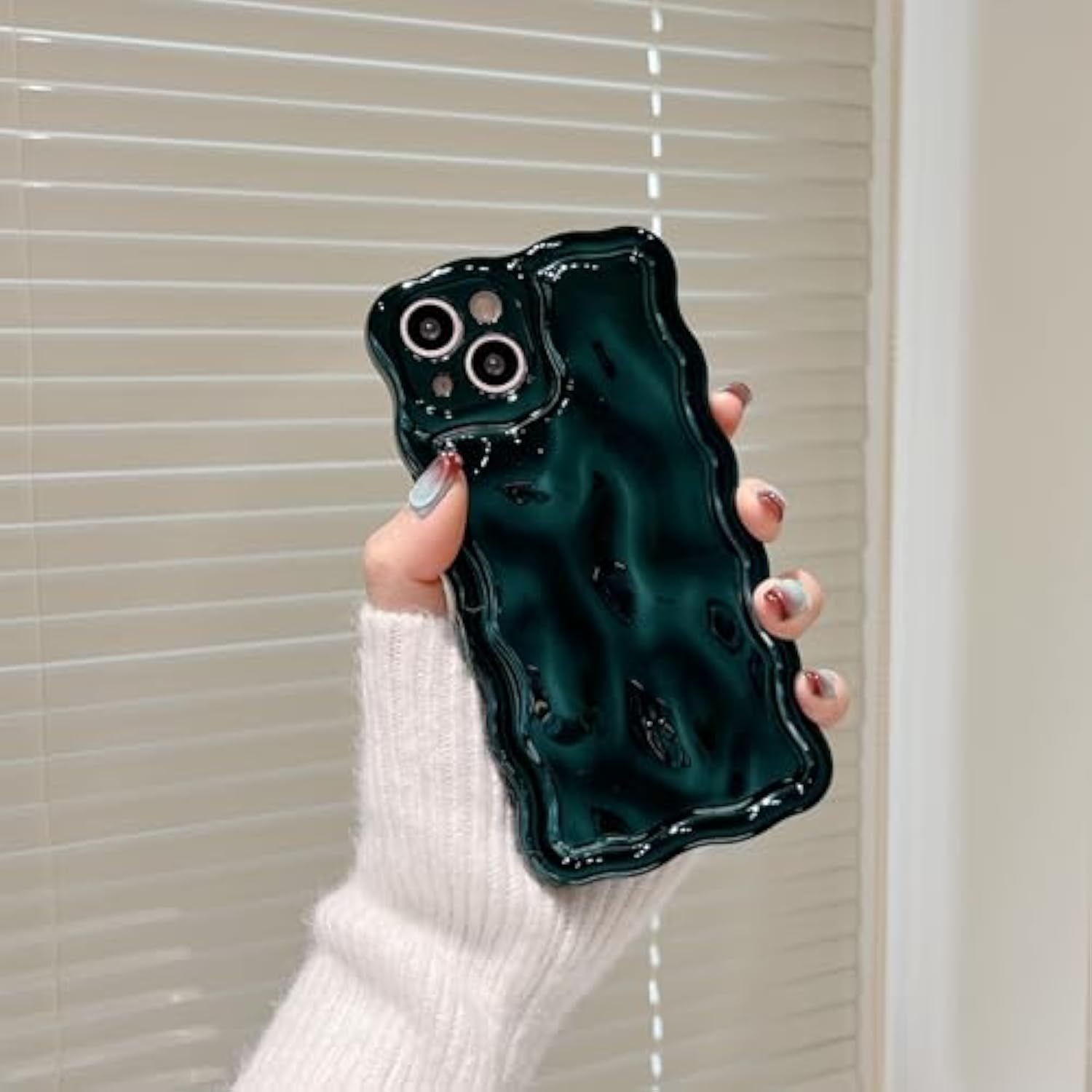 Case For Iphone 13,3D Meteorite Bubble Pattern Electroplate Plating Glitter Curly Wavy Frame Glossy Case,Soft Tpu Shockproof For Iphone 13 6.1 Inch,Dark Green