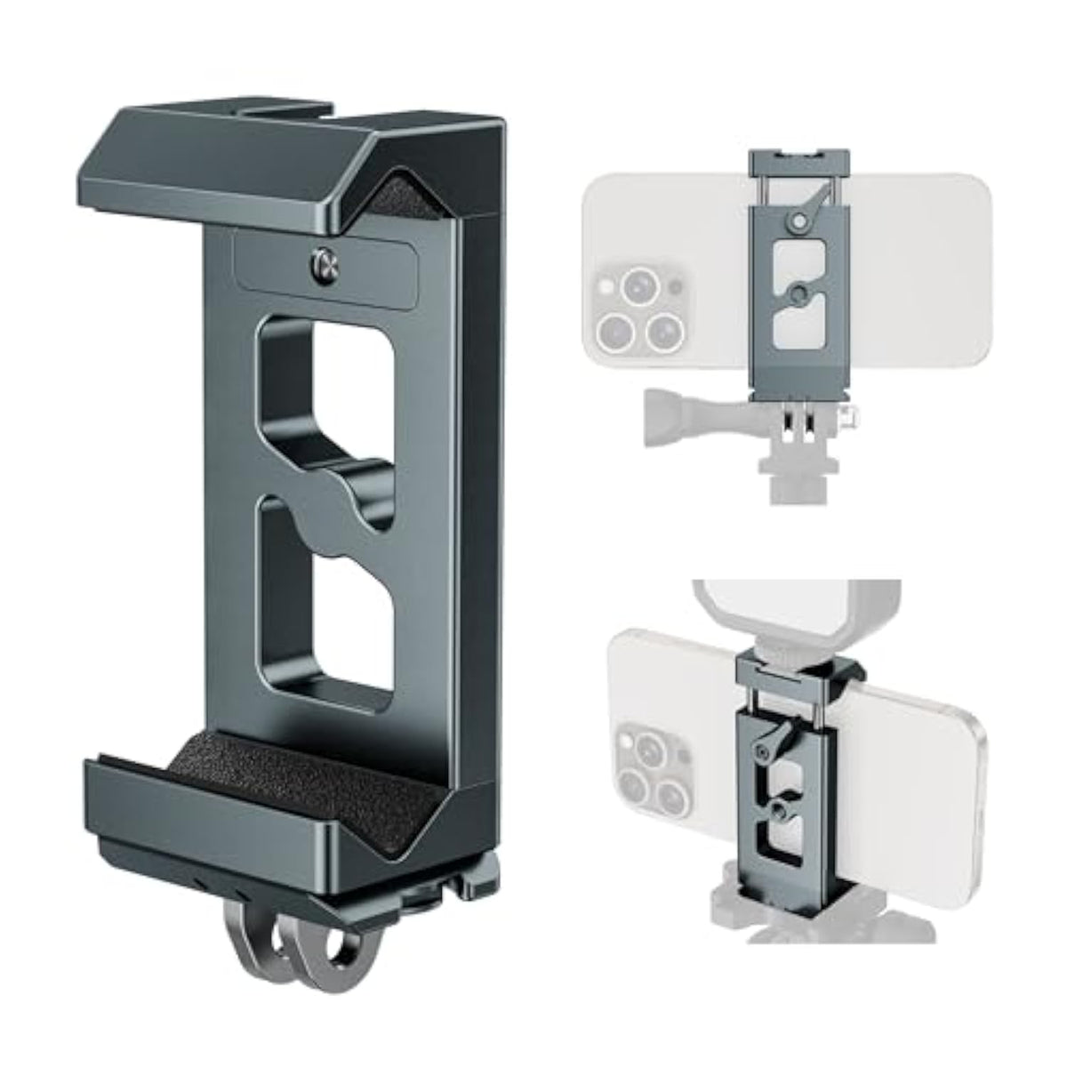 Metal Phone Tripod Mount Arca Port & Action Camera Adapter, Adjustable Smartphone Tripod Adapter Clamp Cell Phone Stand Holder Compatible With Iphone Plus Pro Max Gopro Samsung Galaxy Motorola Pixel