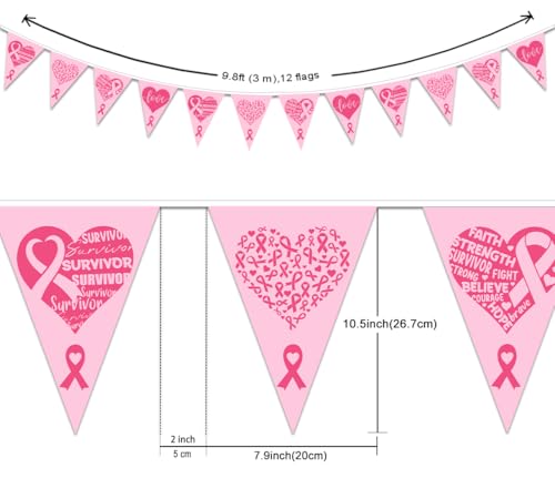 Pink Ribbon Pennant Banner for Breast Cancer Awareness Party Decorations, Pink Ribbon Banner for Breast Cancer Prevention Month, Fabric Hanging Banner for Breast Cancer Awareness Scene
