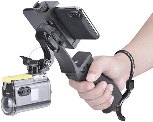 2in1 Ergonomic Portable Action Camera+Smartphone SYN Hand Grip Stabilizer Combo Mount Video Vlogging Rig Holder Kit for GoPro iPhone Interview Travel