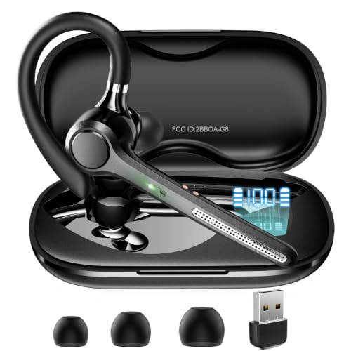Bluetooth Headset, Wireless Earpiece With Upgrade Noise Canceling Mic,500Mah Charging Case Support 72H Talking Time,Hand-Free Headphones With Mute Button For Computer Cell Phones Trucker Work