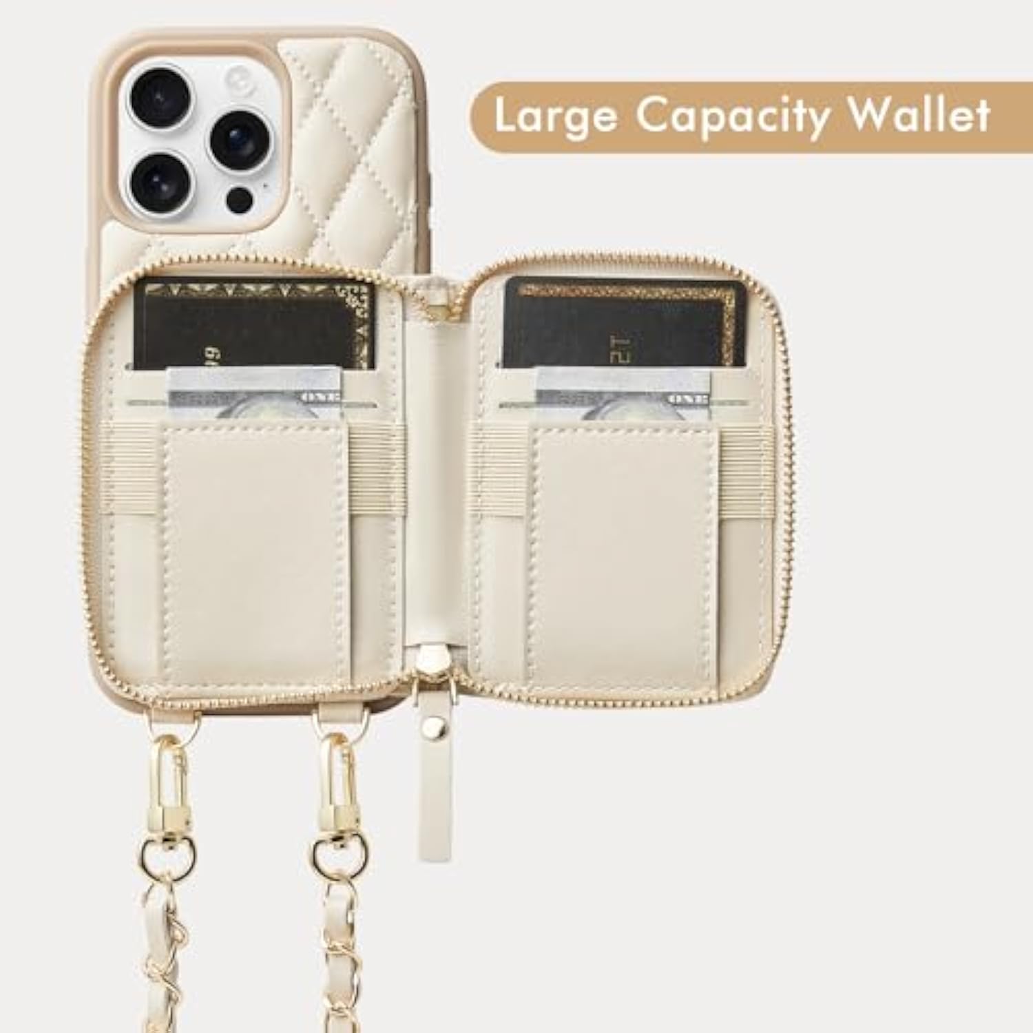Compatible With Iphone 16 Pro Max Case Wallet With Card Holder, Rfid Blocking Wrist Strap Crossbody Phone Cover For Women For Iphone 16 Pro Max 6.9" Beige