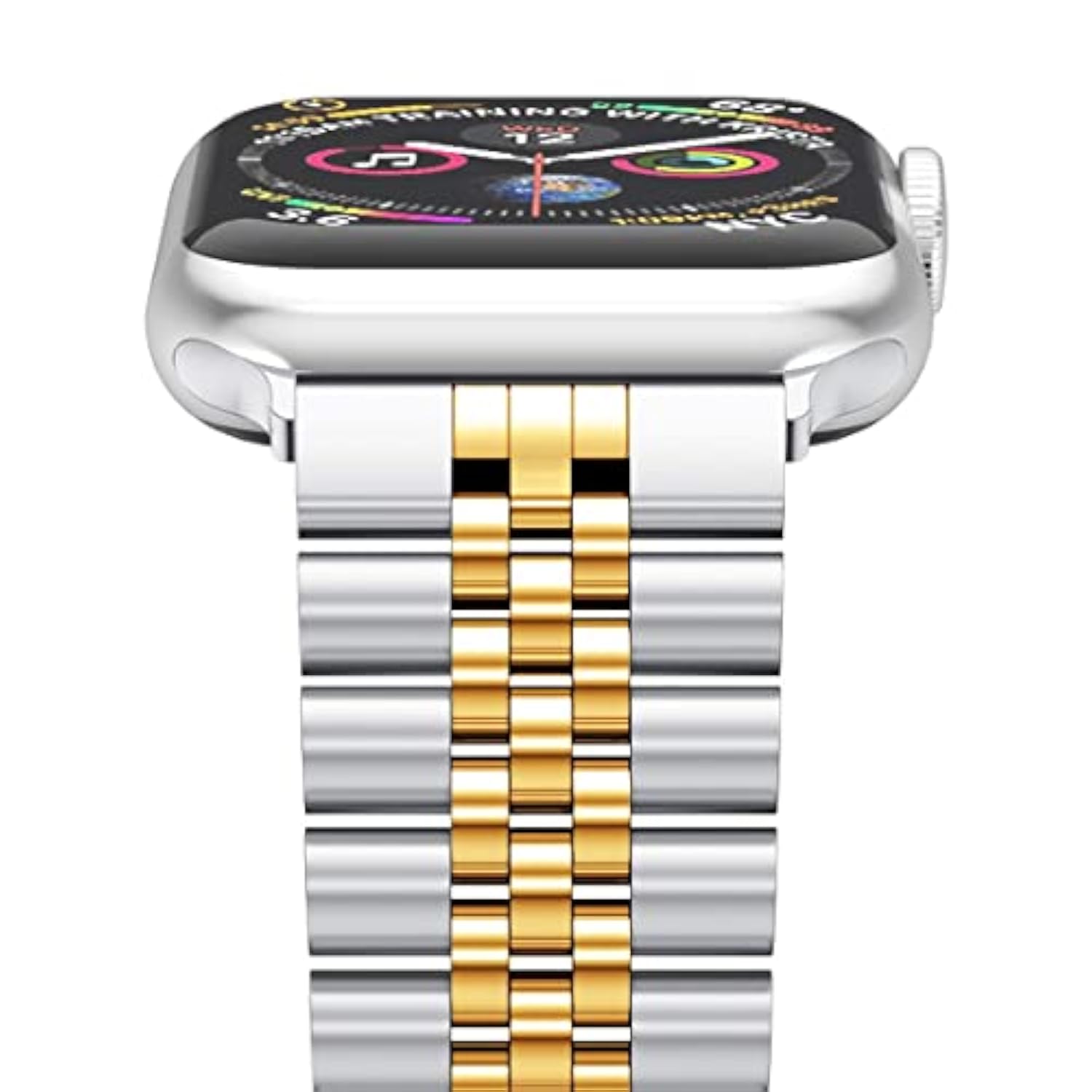 Compatible With Apple Watch Ultra 2 Band 49Mm 46Mm 45Mm 44Mm 42Mm,Stainless Steel Heavy Band With Butterfly Folding Clasp Link Bracelet For Iwatch Ultra Series 10/9/ 8/7/6Men,Silver/Gold