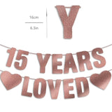 15Th Birthday Party Decorations For Girls, Pre-Strung 15 Years Loved Banner - Rose Gold Glitter, Quinceañera Decor, Happy 15 Year Old Birthday Sign Gifts For Her