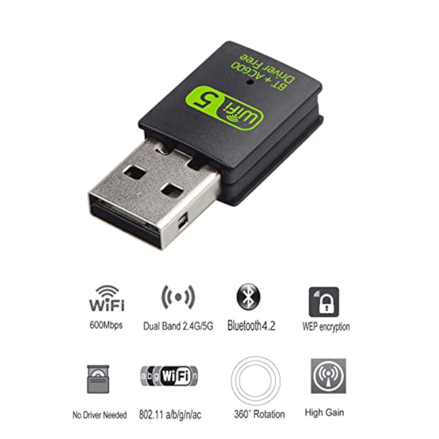 Usb Wifi Bluetooth Adapter, 600Mbps Dual Band 2.4/5Ghz Wireless Network Card,