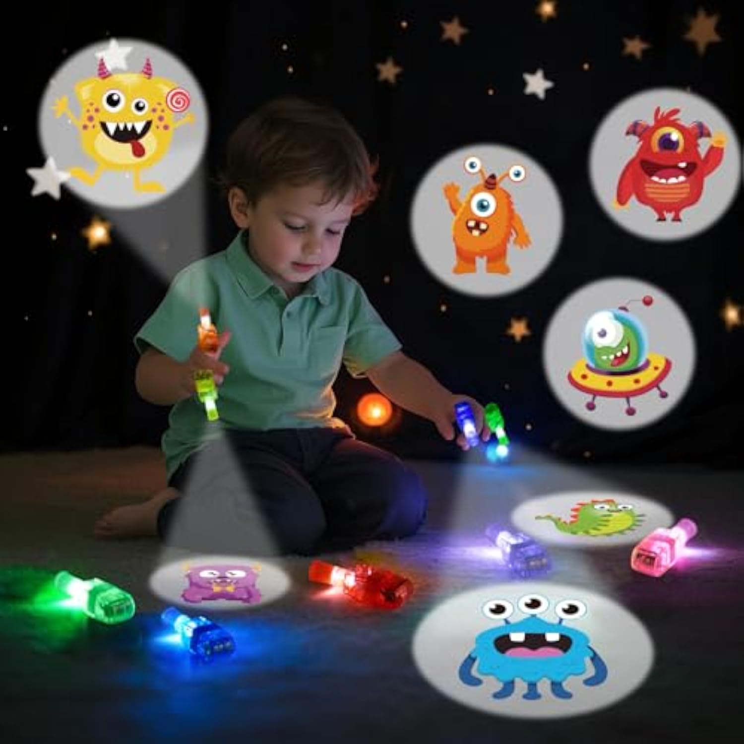 32Pcs Finger Lights Monster Party Favors Decorations, Glow In The Dark Light Up Party Supplies Monster Toys Gifts Bulk For Kids 3 4 5 8 Boys Girls Birthday Goodie Bags Stuffers Classroom Prizes