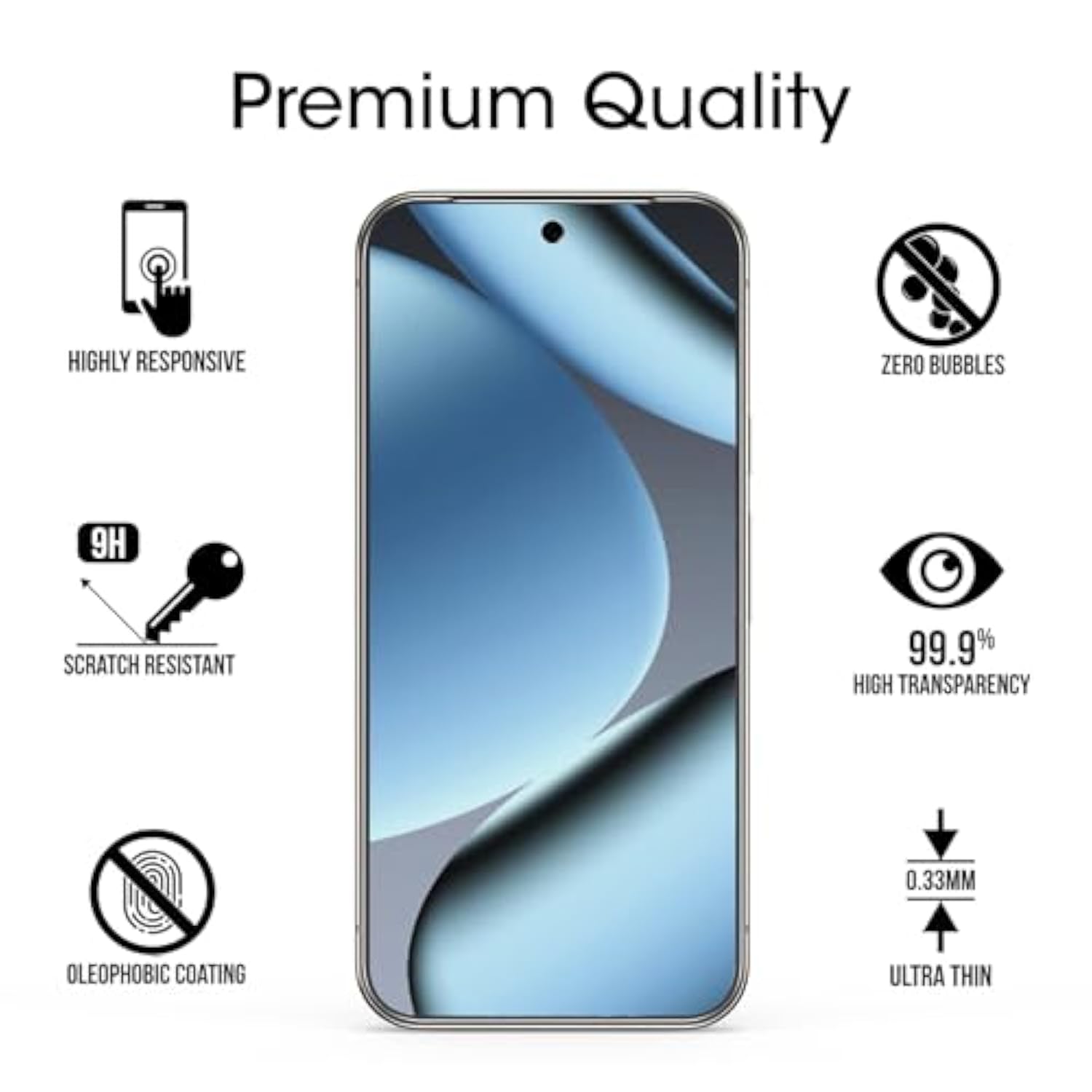 Pixel 9 Pro 6.3" Tempered Glass Screen Protector, Easy Install, 3 Pack