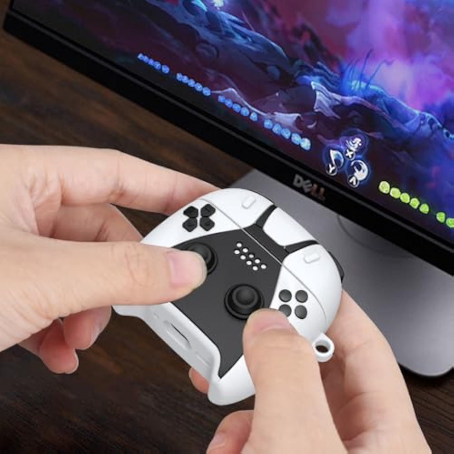 AirPods 4 Case Cover with Cleaner Kit, 3D Game Controller Design Silicone Protective Case for AirPods 4th Generation 2024 (White/Black)