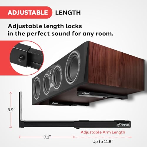 Adjustable Speaker Wall Mount Brackets - 2 Pack Extendable Steel Arms for Center Channel, Small or Large Speakers & Soundbars - 110 lbs Capacity,