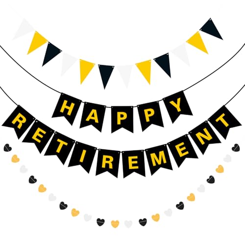 Happy Retirement Banner Black and Gold Retirement Party Decorations for Men Women Goodbye Office Farewell Going Away Party Decor Supplies