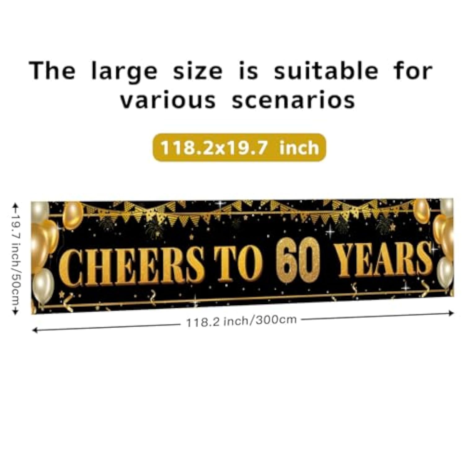 60Th Birthday Decorations For Women & Men - Black Gold 118"X20" Extra Large "Cheers To 60 Years" Banner, Over The Hill Party Decor Indoor Outdoor, 60 And Fabulous Happy 60Th Birthday Sign