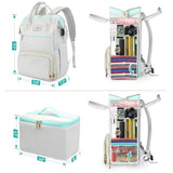 Lunch Backpack, 15.6 Inch Laptop Backpack With Usb Port, Stylish Nurse, Teacher Work Bag With Insulated Cooler Lunch Box For Women Men/Travel, Grey Blue