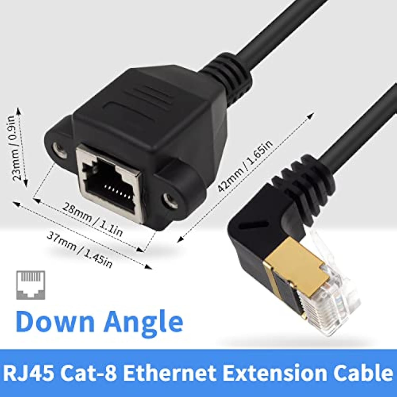 Ethernet Adapter 90 Degree Cable, Cat8 Extreme Thin Down Angled Rj45 Male To F
