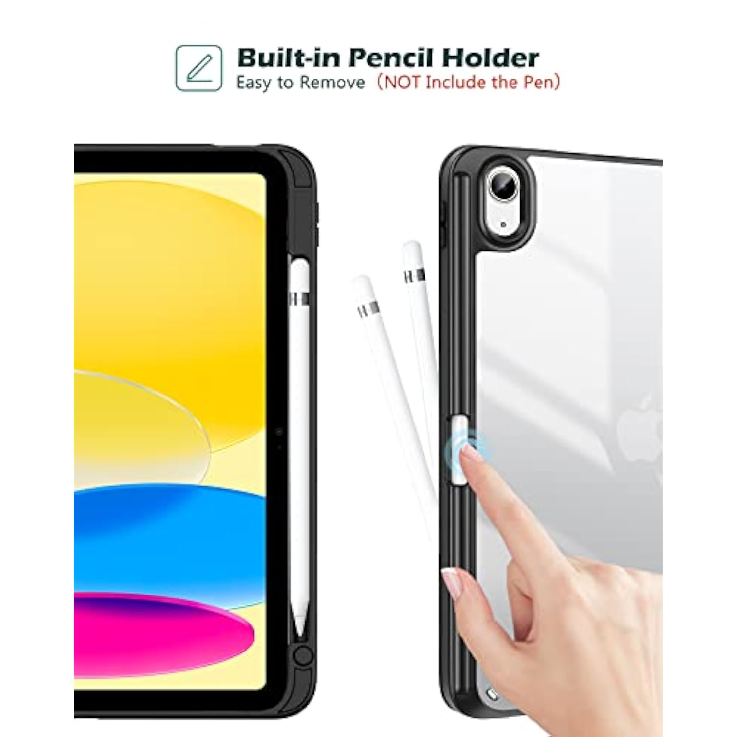 Procase For (A16) 11Th Generation 11 Inch 2025/10Th Generation 10.9 Inch 2022 Case With Pencil Holder, Hybrid 11 10 Case With Clear Back, Supports Auto Wake/Sleep -Black