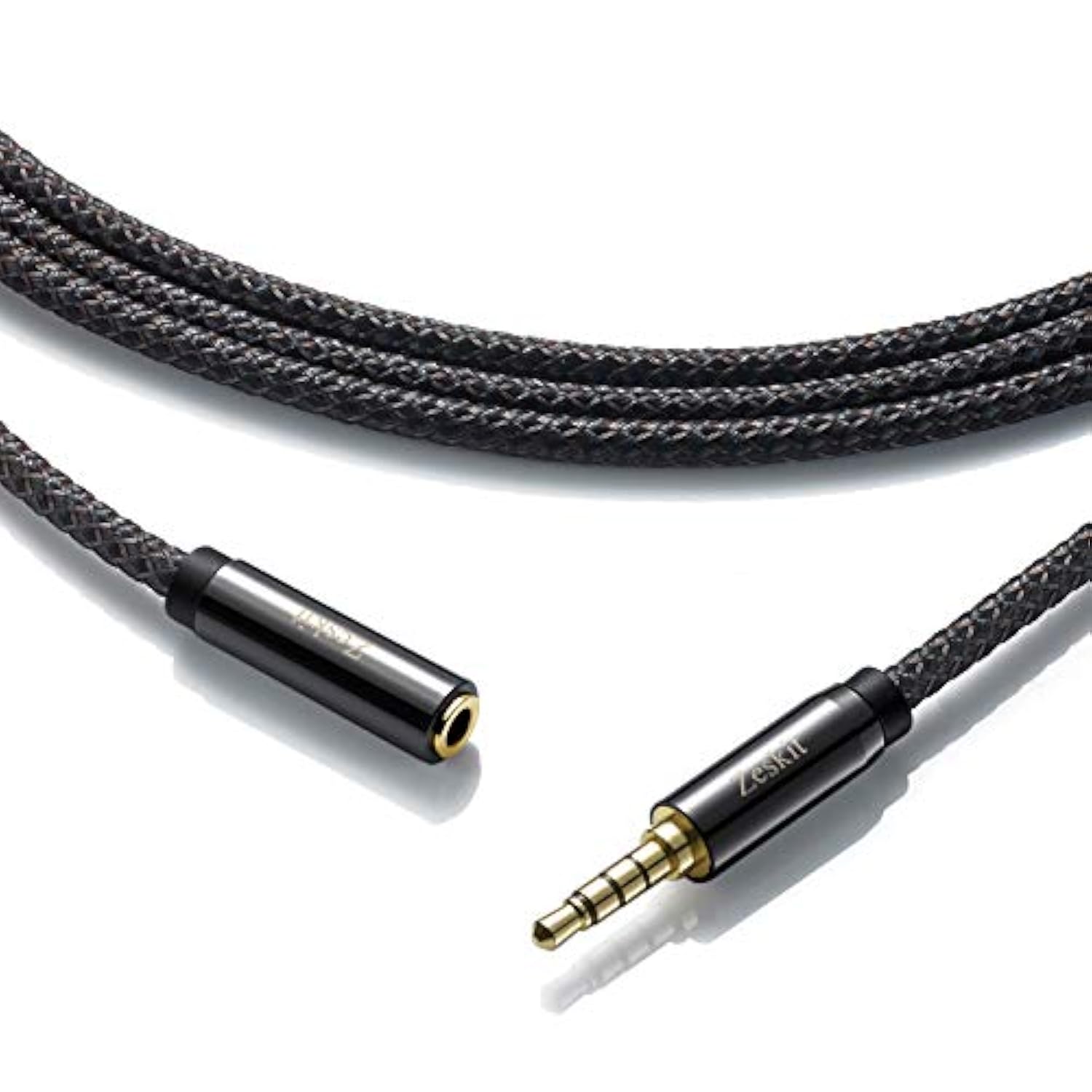 Premium 3.5Mm Jack Male To Female Aux Audio Extension Cable, Trrs 4 Poles For Headphones With Mic, Speakers - 12Ft