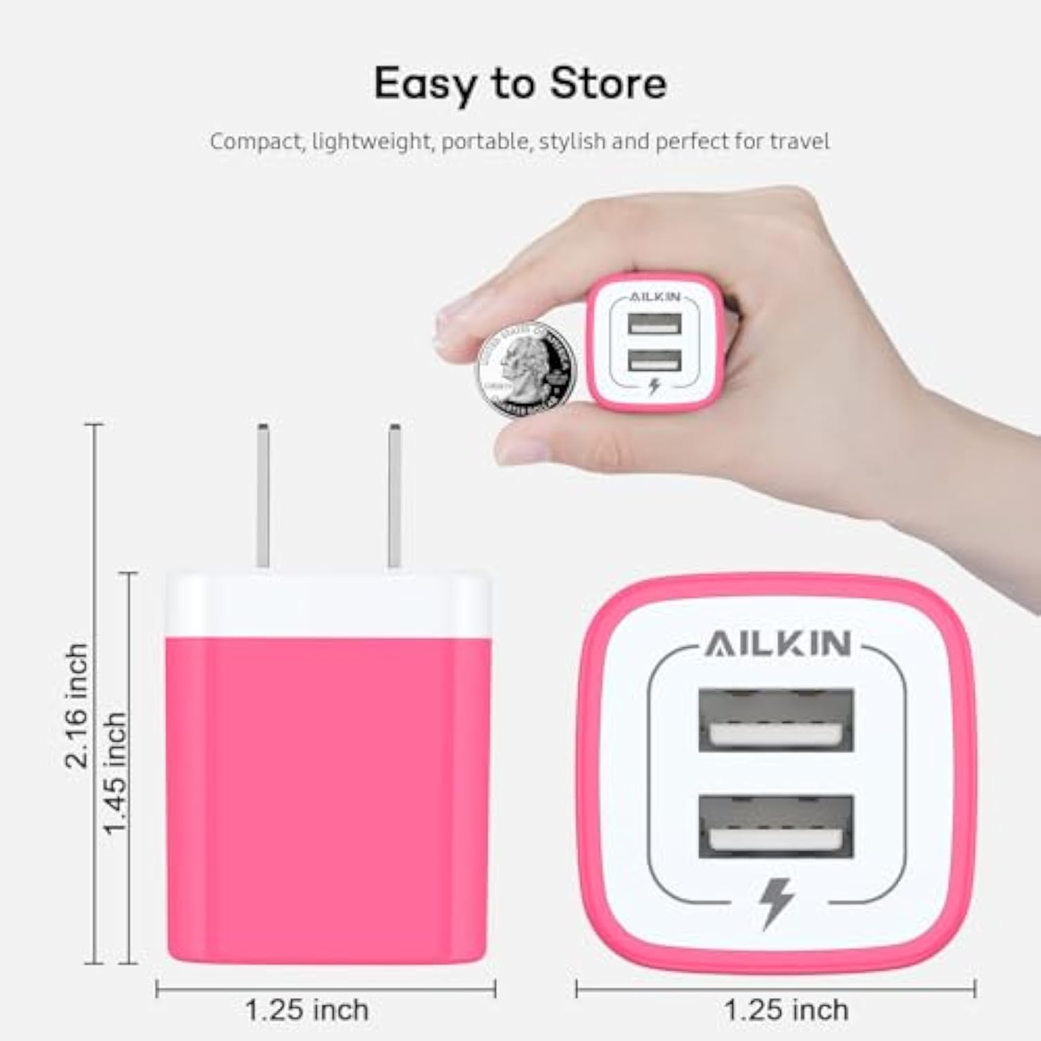 2 Pack Dual Usb Wall Chargers, 2.1A, Compatible With Iphone, Samsung, Lg, Moto, Kindle, Fast Charging, Ul Certified