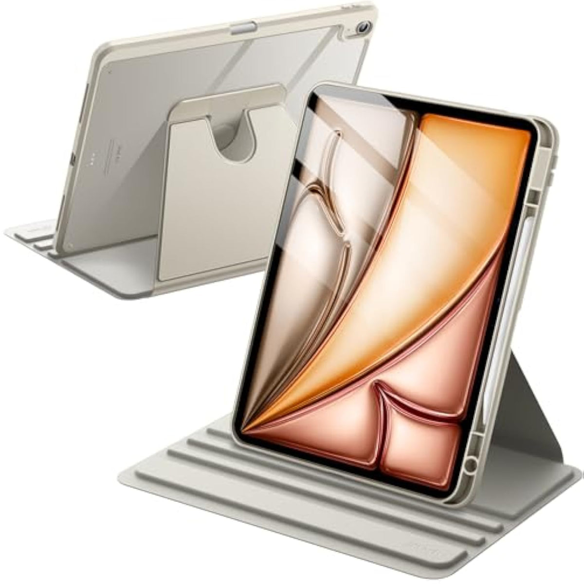 Jetech Rotating Case For Air 13-Inch M3/M2 (2025/2024) With Pencil Holder, 360 Degree Rotation Protective Stand Cover Clear Back, Auto Wake/Sleep (Starlight)