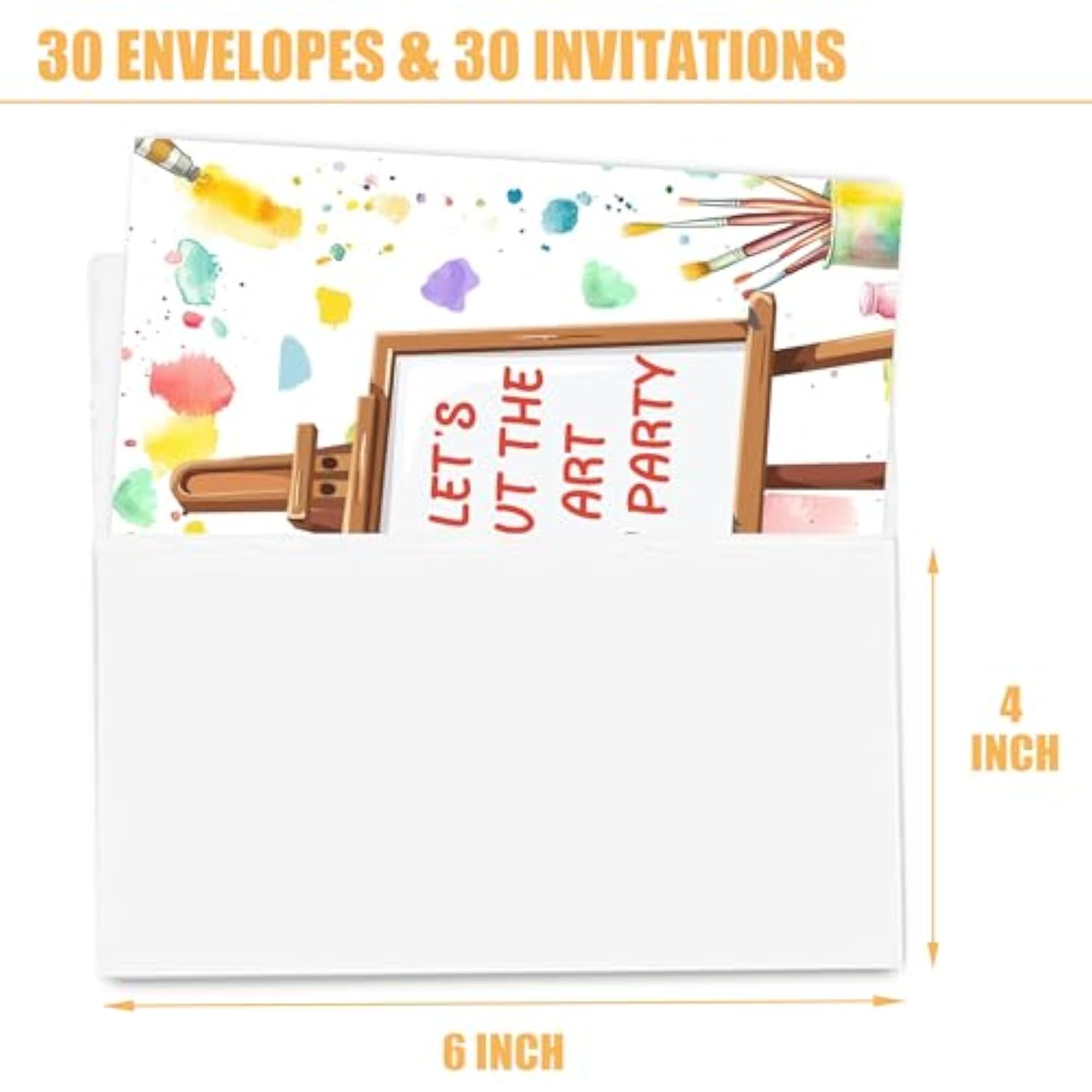 Art Birthday Invitation Card For Boys Girls, Painting Themed Birthday Party Invites, 30 Cards & 30 Envelopes, 4X6 Inches, Double-Sided