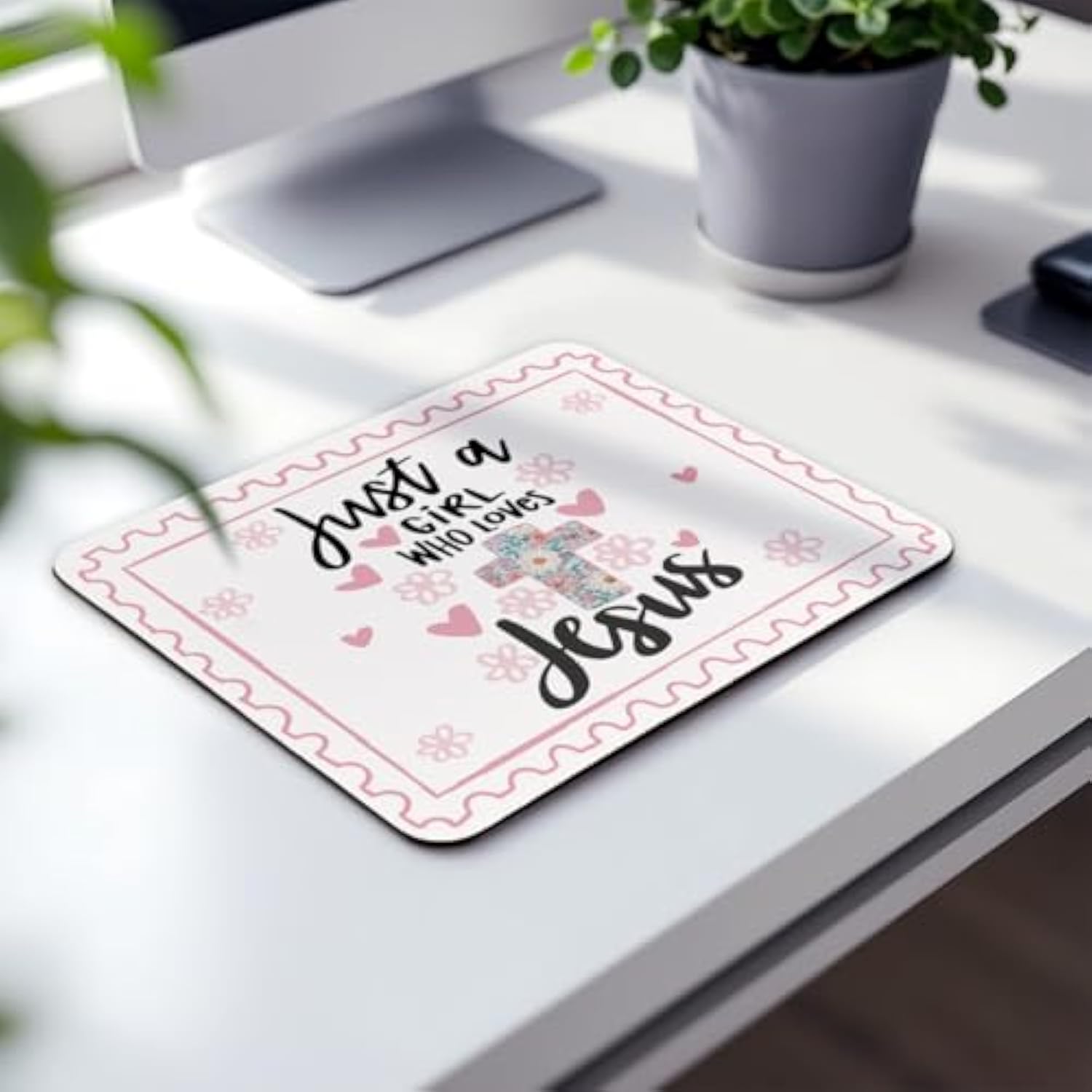 Christian Bible Verse Mouse Pad,Preppy Cute Christian Gifts For Women,Just A Girl Who Loves Jesus,Non-Slip Rubber Base Mousepads For Home Office Dorm Desk Decor,9.5X7.9 Inches