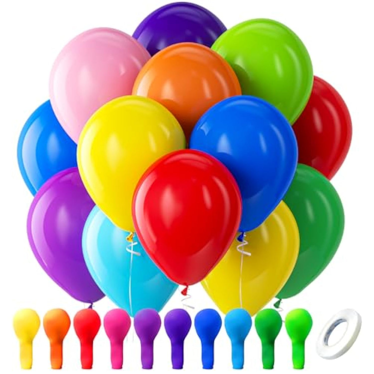 100-Pack 12" Bright Rainbow Balloons – Helium Latex for Parties, Birthdays & Events
