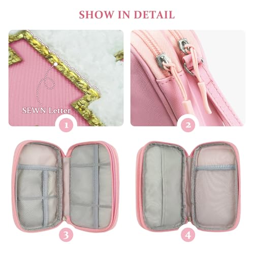 Personalized Electronics Travel Organizer Cable Management Case Phone Charger Charging Cords Tech Accessories Pouch, Unique Trip Gifts For Women Traveler College Teen Girls Vacation Pink