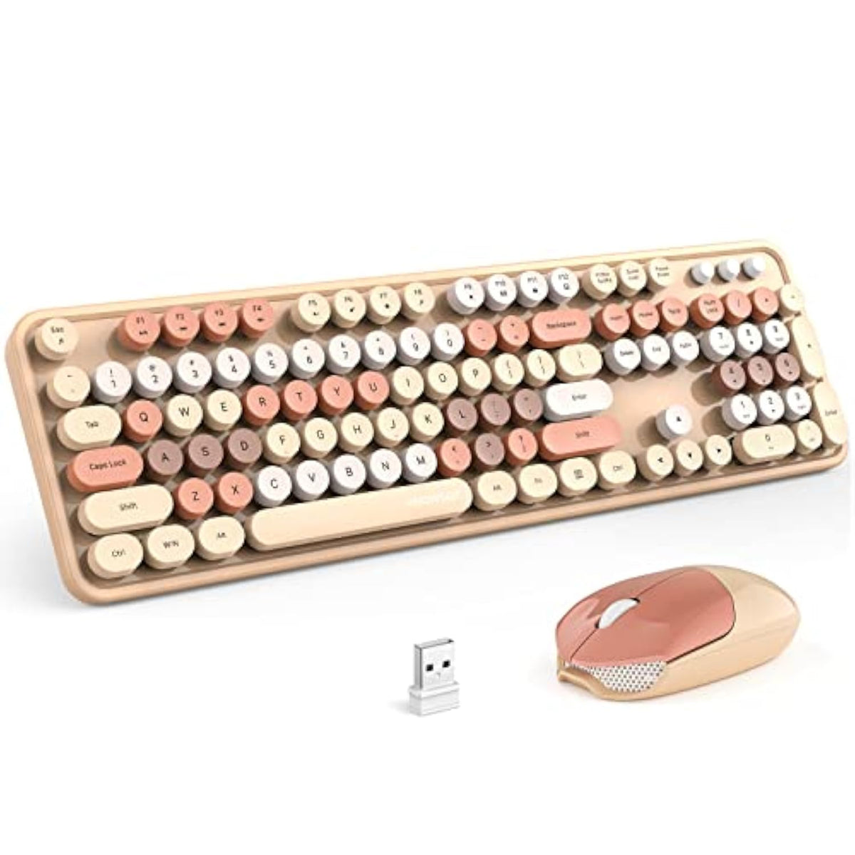 Wireless Keyboard And Mouse Combo - Milktea Colorful 2.4G Typewriter Full-Size Cute Keyboards - Usb Receiver Plug And Play, For Computer, Pc, Laptop, Desktop, Windows