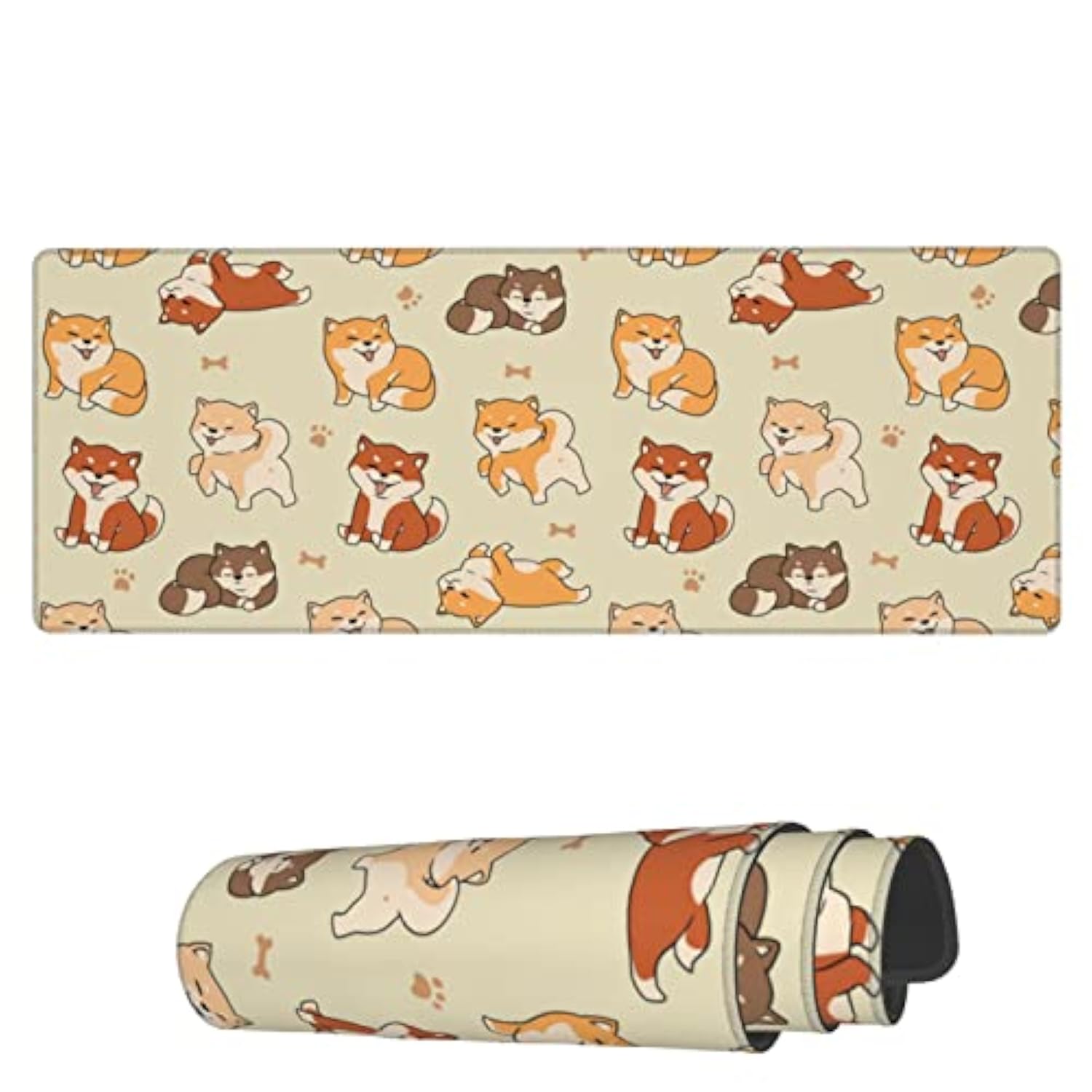 Laptop Mouse Pad Lovely Shiba Inu Dogs Desk Mat With Stitched Edges 31.5X 11.8 Inch Non-Slip Large Keyboard Rubber Writing Table Mat For Office Home