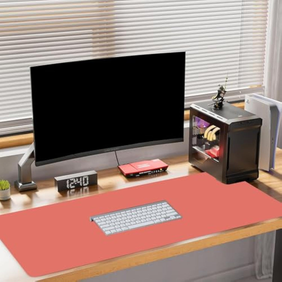 Pink Mouse Pad, Large Office Decor Desk Mat, Non-Slip Rubber Desk Pad Protector, Laptop Computer Gaming Mouse Pad Xl, Waterproof Solid Mouse Mat For Home, 31.5X 11.8 Pink Keyboard Pad