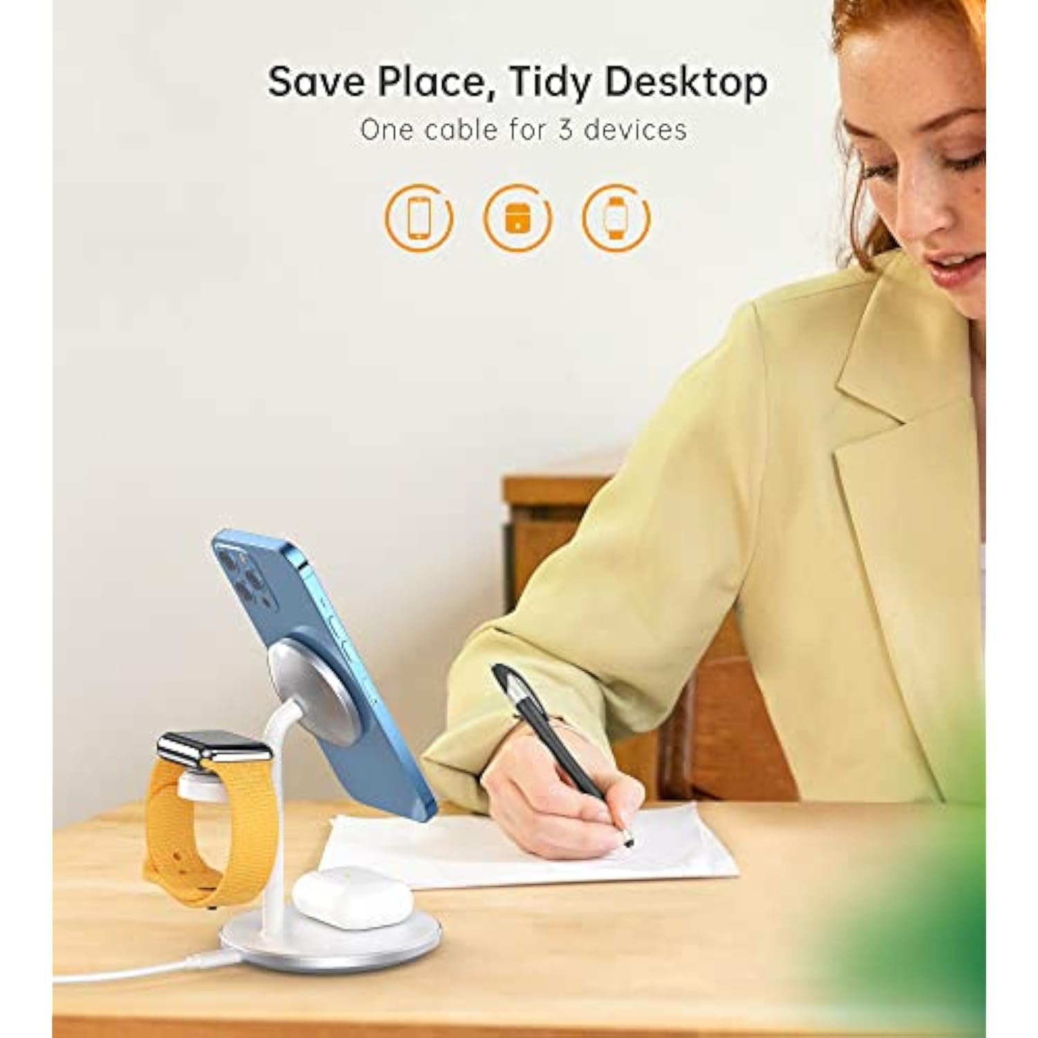 3 In 1 Wireless Charging Station For Multiple Devices, 15W Fast Wireless Mag-Safe Charger Stand For 14 13 12 Pro Max/Plus/Pro/Mini, Mag Charger For Iwatch Ultra/8/7/Se/6/5/4/3/2, Airpods