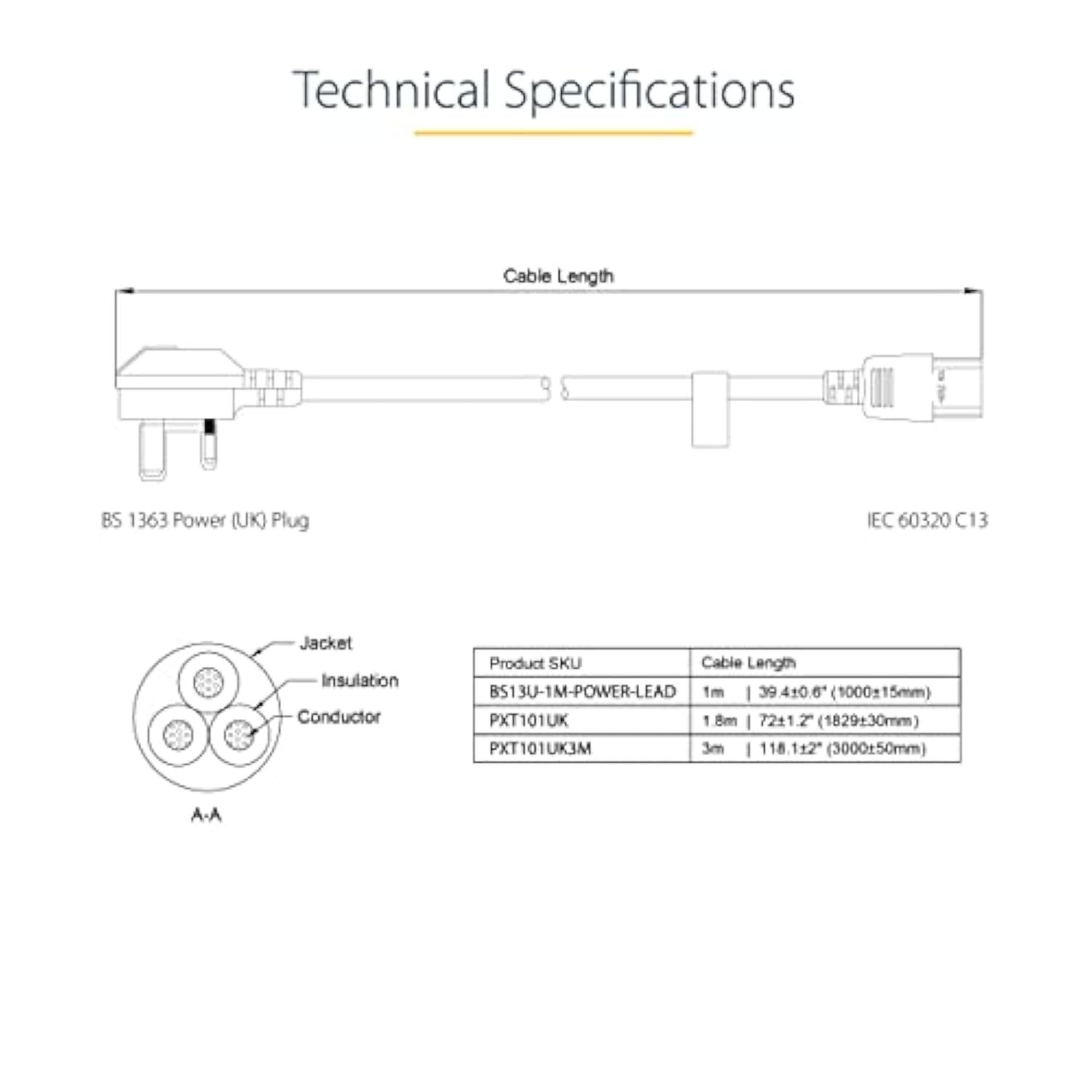StarTech.com 6ft (1.8m) UK Computer Power Cable, 18AWG, BS 1363 to C13, 10A 250V, Black Replacement AC Power Cord, Kettle Lead / UK Power Cord, PC Power Supply Cable, TV/Monitor Power Cable (PXT101UK)