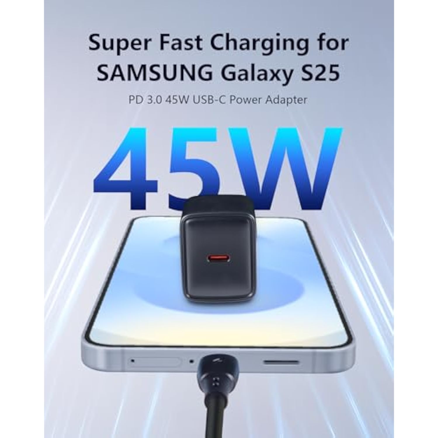 45W Usb-C Charger, 45W Power Adapter Supports Super Fast Charging For Galaxy S25/S24/S23, Compatible With Iphone 16/15, Ipad, And More Devices, (2-Pack Of Charger And 5 Ft Cable)