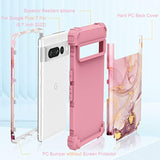 For Pixel 7 Pro - Marble Rose Gold 3 In 1 Hard Pc Silicone Rugged Bumper Heavy Duty Shockproof Antiscratch Military Fullbody Protective Case, 6.7"