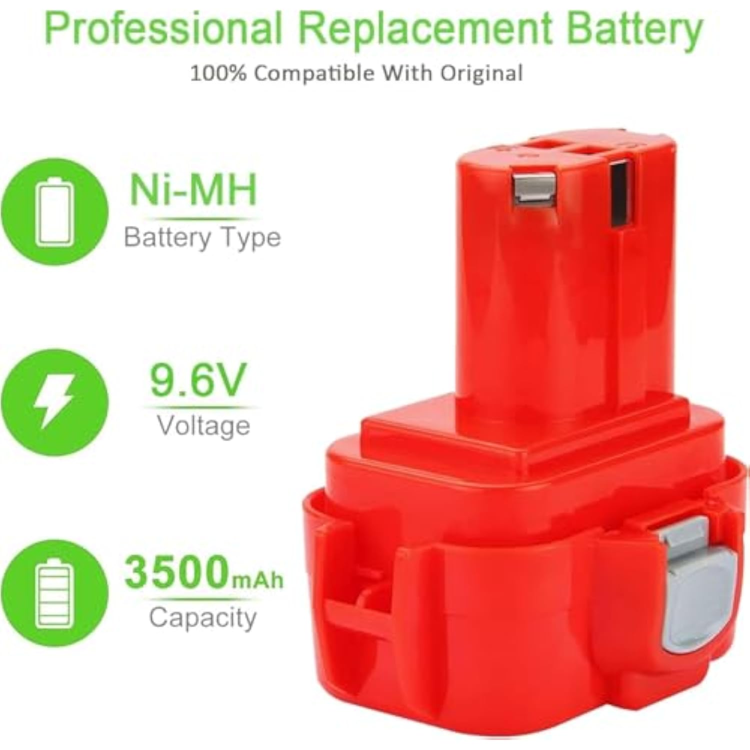 3.5Ah Replacement For Makita 9.6V Battery Pa09 9100 9100A 9120 9122 9133 9134 9135 9135A 192595-8 192596-6 192638-6 193977-7 Ni-Mh Battery