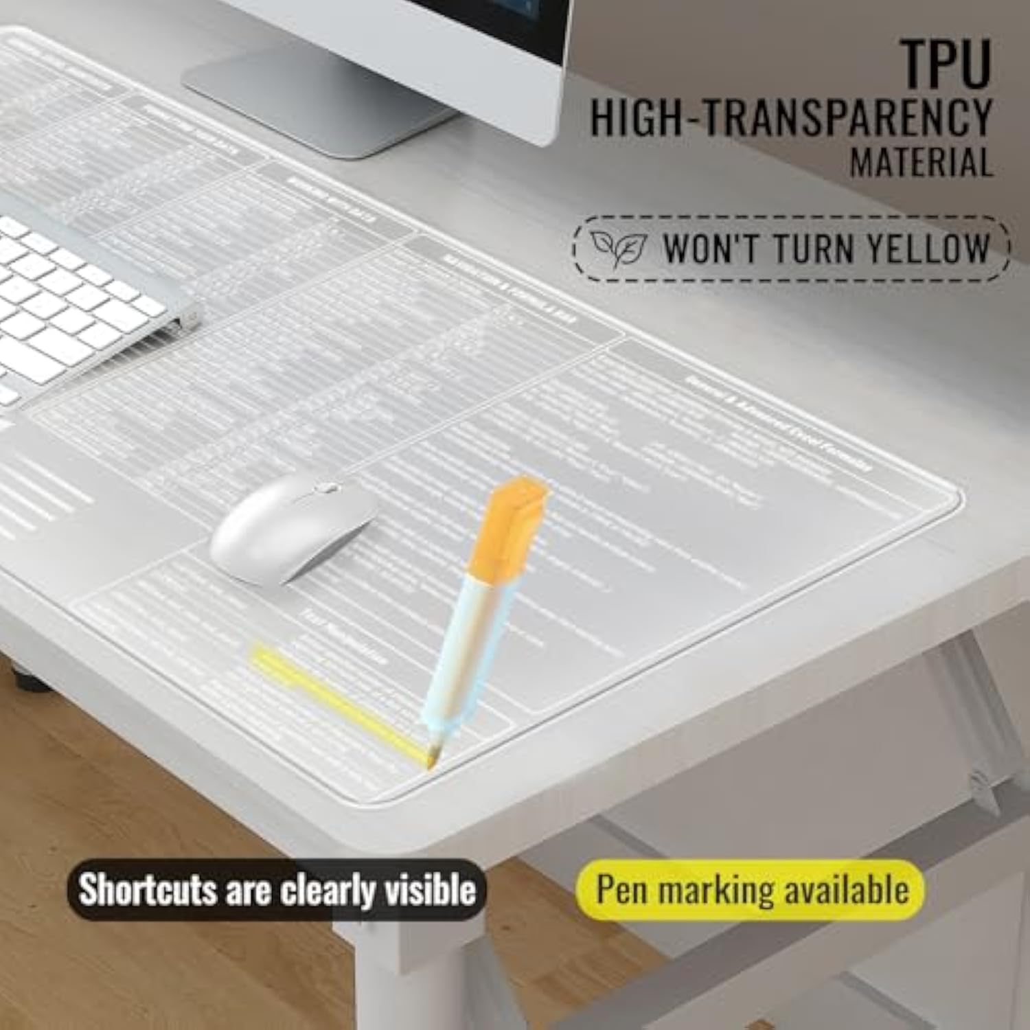 ?Transparent? Excel Cheat Sheet Desk Pad Mouse Pad(35.4"X15.8") Pvc Extra Large Office Keyboard Shortcuts Mousepad,Office Desk Accessories Mouse Pad Computer,Pc Gaming Non-Slip Xxl Desk Mat