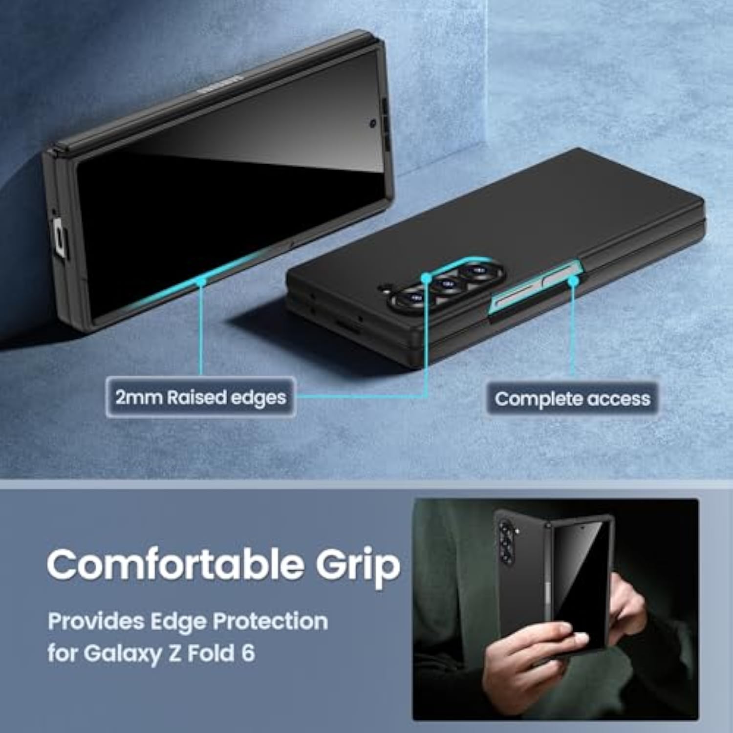 For Z Fold 6 Case With Privacy Screen Protector, Support Wireless Charging Thin Cover, Hard Pc Protective Phone Case For Samsung Galaxy Z Fold 6 (Black)