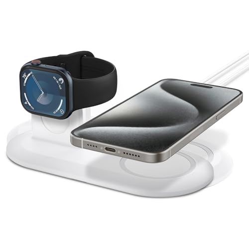 Spigen Mag Fit Duo Designed for MagSafe & Pixelsnap Charger Stand Charging Pad Case for iPhone 17, 16, 15, 14, 13, 12 / Watch All Series/Airpods