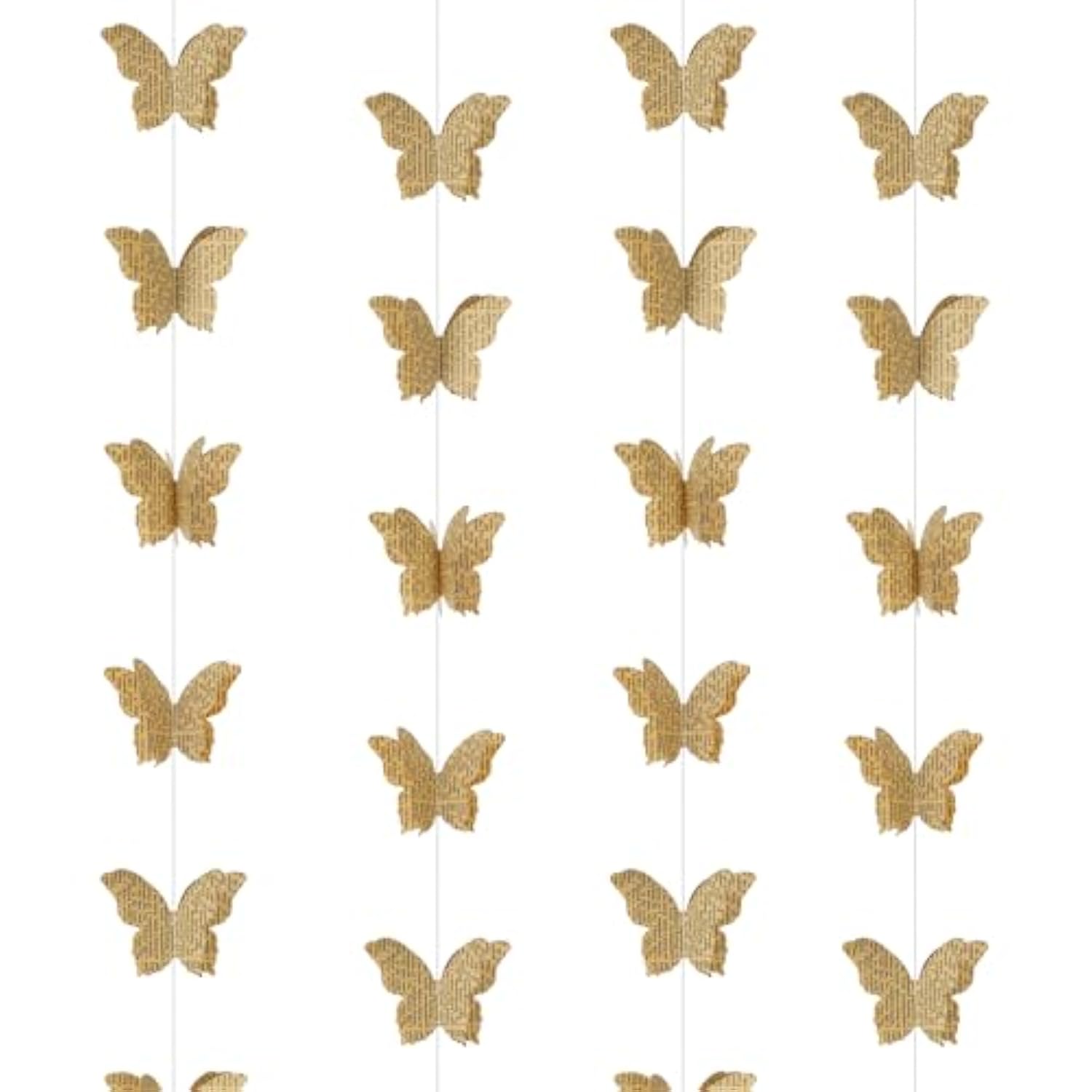 3D Paper Butterfly Garland Recycled Book Newspaper Hanging Garland Bunting Banner Party Decorations Wedding Baby Shower Home Decor 4 Pack (Brown)
