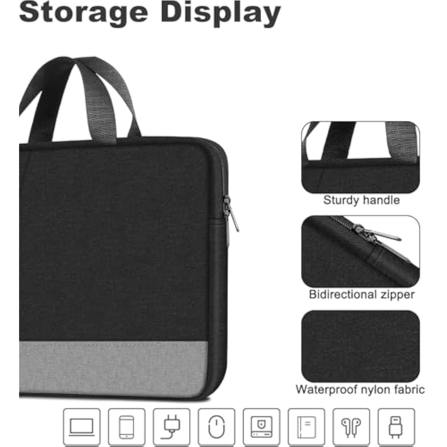 Laptop Case Sleeve, 15.6 Inch Laptop Travel Bag Computer Cover For Men Women, Water Resistant Carrying Slim Laptop Sleeve Compatible For Hp, Dell, Asus, Acer, Lenovo, Apple Notebook, Black