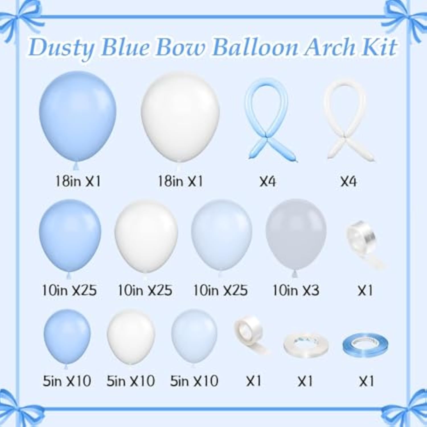 Dusty Blue Balloon Arch Kit,118Pcs Baby Blue And White Balloon Garland With Long Bow Balloons And Clear Balloons For Birthday Baby Shower Wedding Bridal Decorations