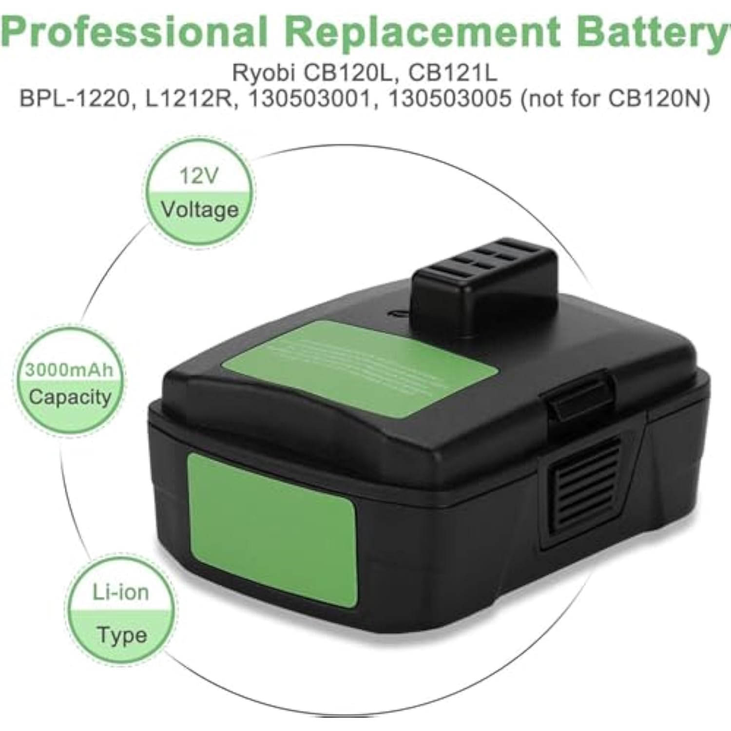 12V 3.0Ah Battery Compatible With Ryobi Cb120L Cb121L Bpl-1220 130503001 130503005 (Not For Cb120N) For Ryobi 12V Battery