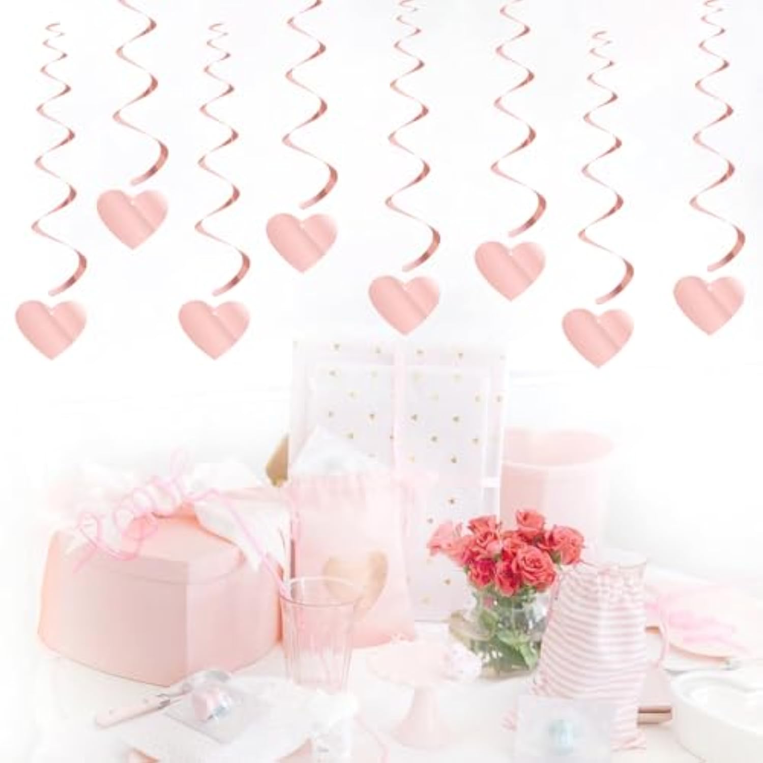 Pink Valentines-Day Heart Party-Decorations Garland - 18Pcs Romantic Special Night Galentines Swirl Streamers Banner,Engagement Baby Shower Wedding Anniversary Love Hanging Decor