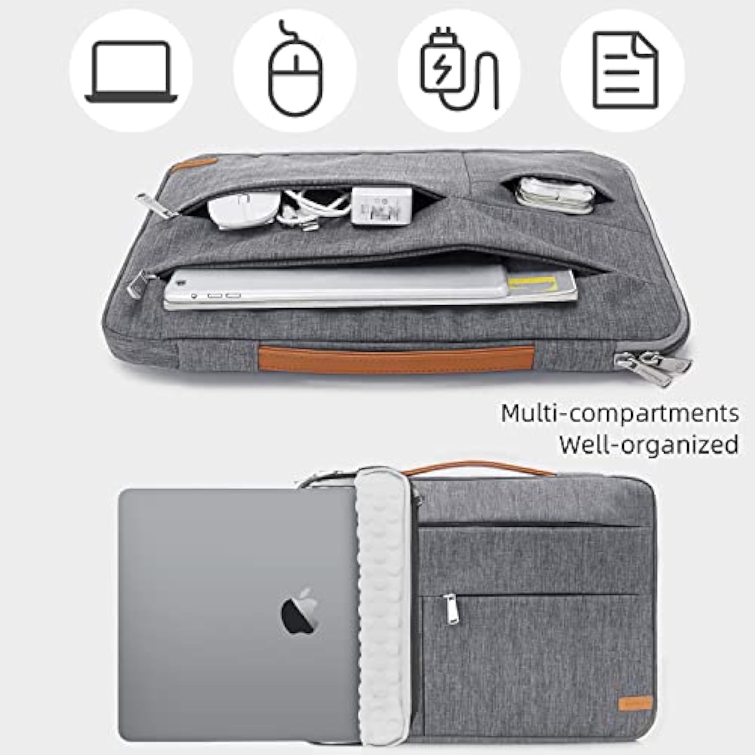 KINGSLONG 14 inch Laptop Sleeve Bag, Slim Shockproof Handbag, Computer Carrying Case Cover Compatible with MacBook Air/Pro Acer Asus Dell HP Grey
