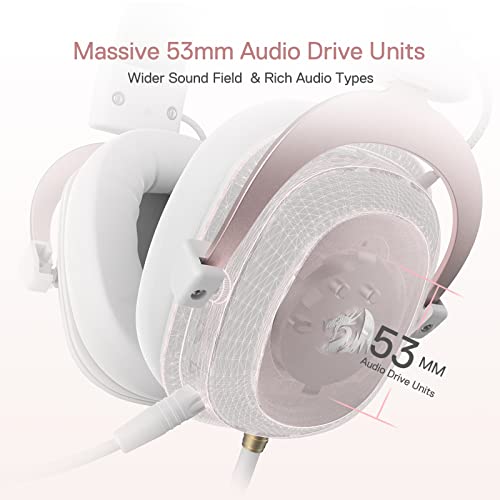 H510 Zeus White Wired Gaming Headset - 7.1 Surround Sound - Memory Foam Ear Pads - 53MM Drivers - Detachable Microphone - Multi Platforms for PC,