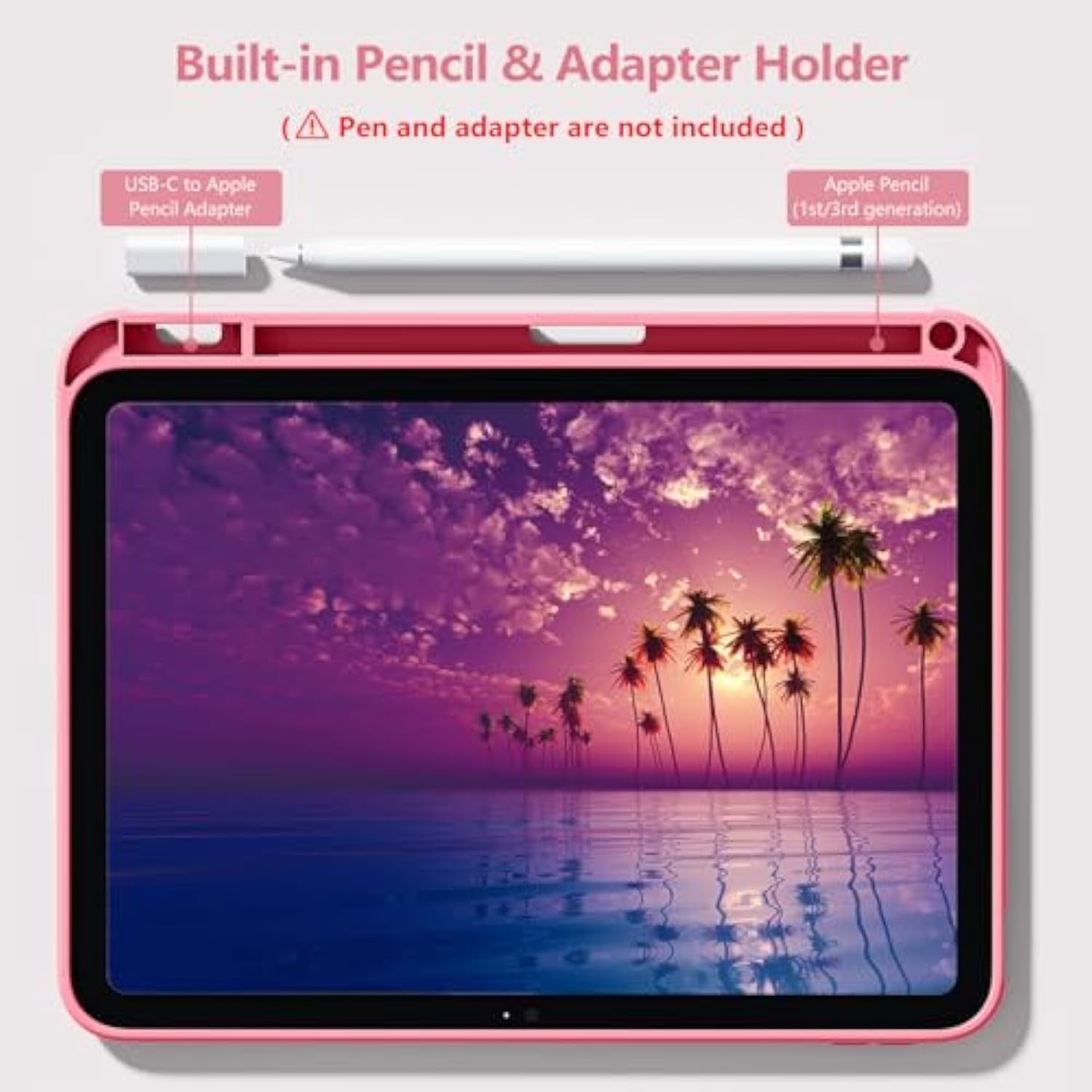 Compatible With (A16) 11Th Generation Case 11 Inch 2025, For 10Th Generation Case 10.9 Inch 2022 With Pencil Holder, Trifold Stand Protective Cover, Auto Wake/Sleep, Watermelon Pink