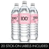 Pink, Black, And White 100Th Birthday Party Water Bottle Labels - 20 Waterproof Wrappers - Pink Birthday Decorations For Women
